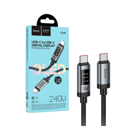 Cabo Hoco U148 Lord Tipo-C para Tipo-C com Visor Digital 27W 1,2m Preto